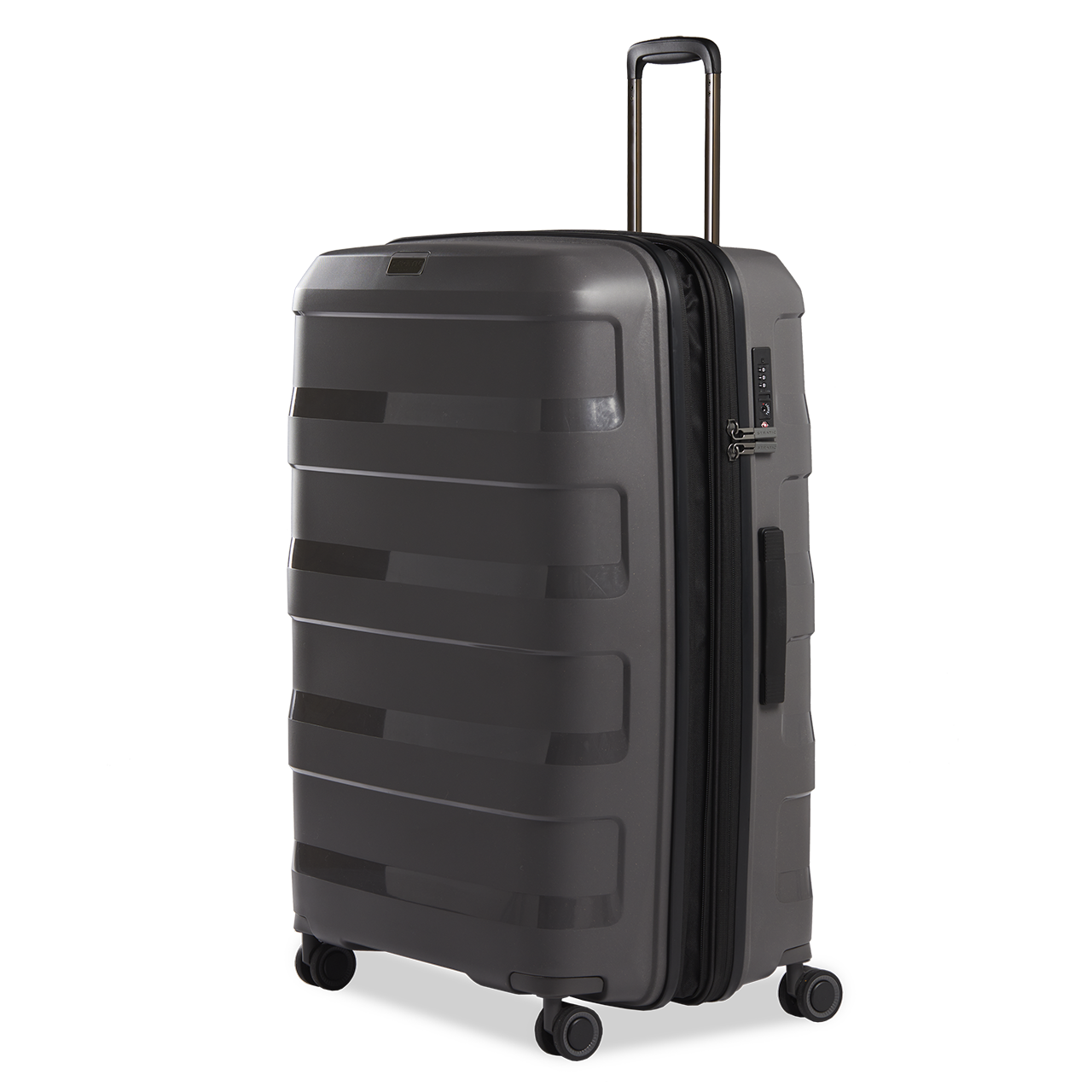 Straw + - Hartschalen Koffer L (75 cm), 4 Doppelrollen, TSA Schloss,  Reißverschlussvariante, Erweiterungsfalte dark grey